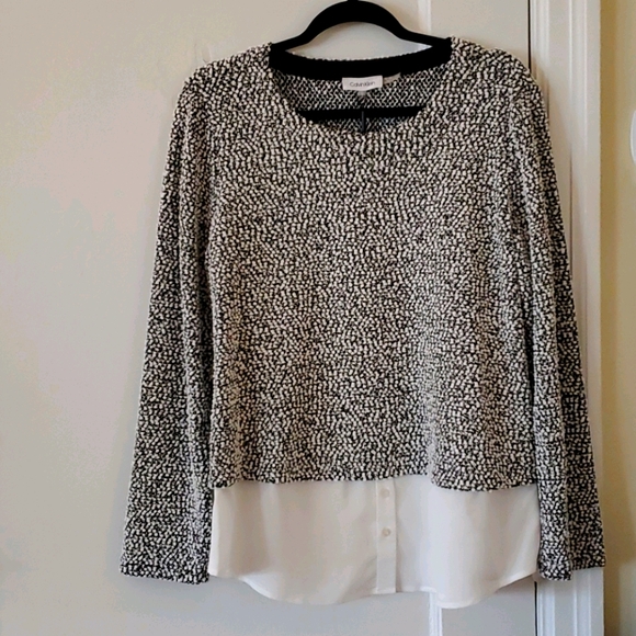 Calvin Klein Sweaters - Calvin Klein boucle knit cropped sweater with faux blouse